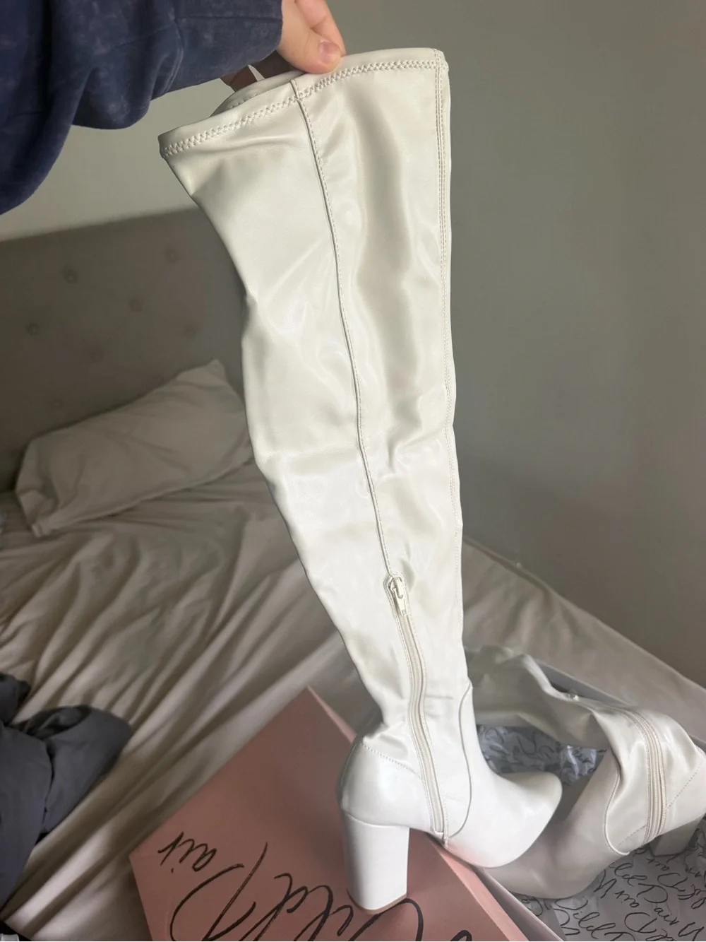 High Heel High Knee Boots - Women's Off White